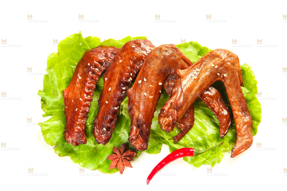 叶子上的香辣鸭翅