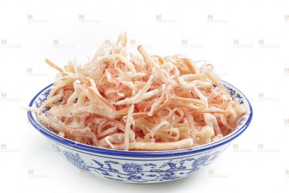 白底上放着原味鱿鱼丝