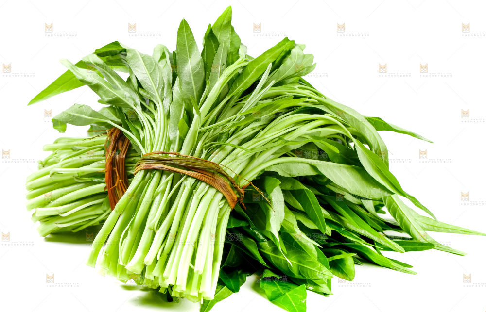 白底上放着新鲜空心菜