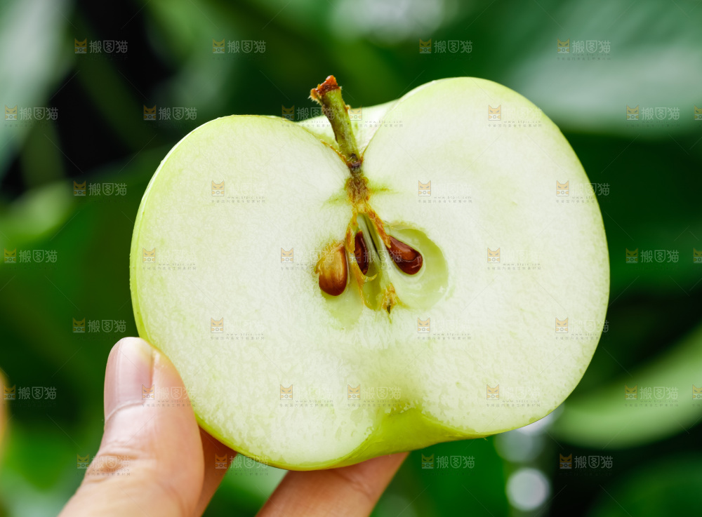 手拿切开的新鲜苹果