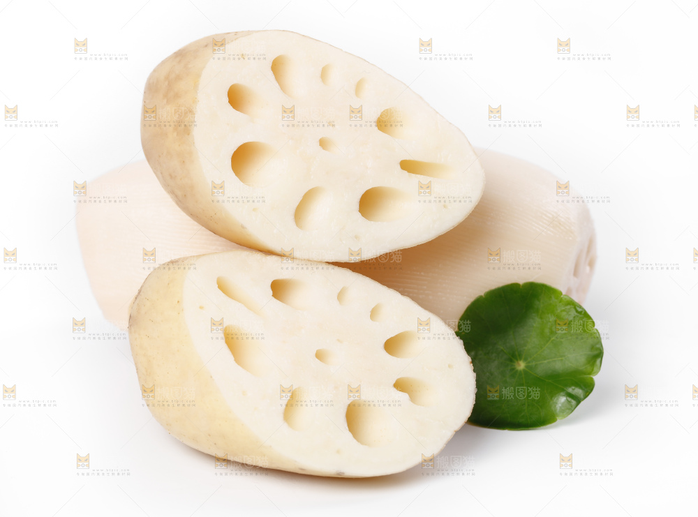 白底上一堆湖北洪湖莲藕