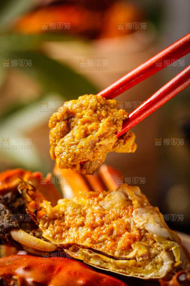 筷子上夹着清蒸螃蟹