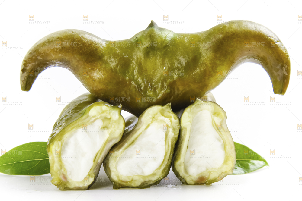 白底上的新鲜菱角