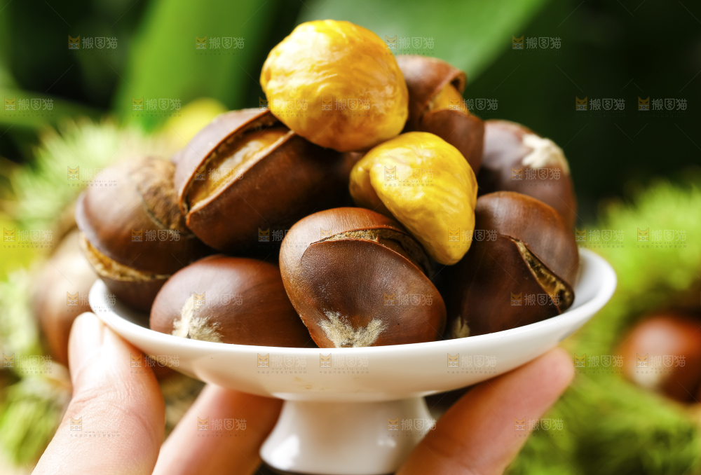 深底上放着新鲜板栗