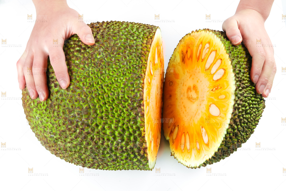 手里拿着红肉菠萝蜜