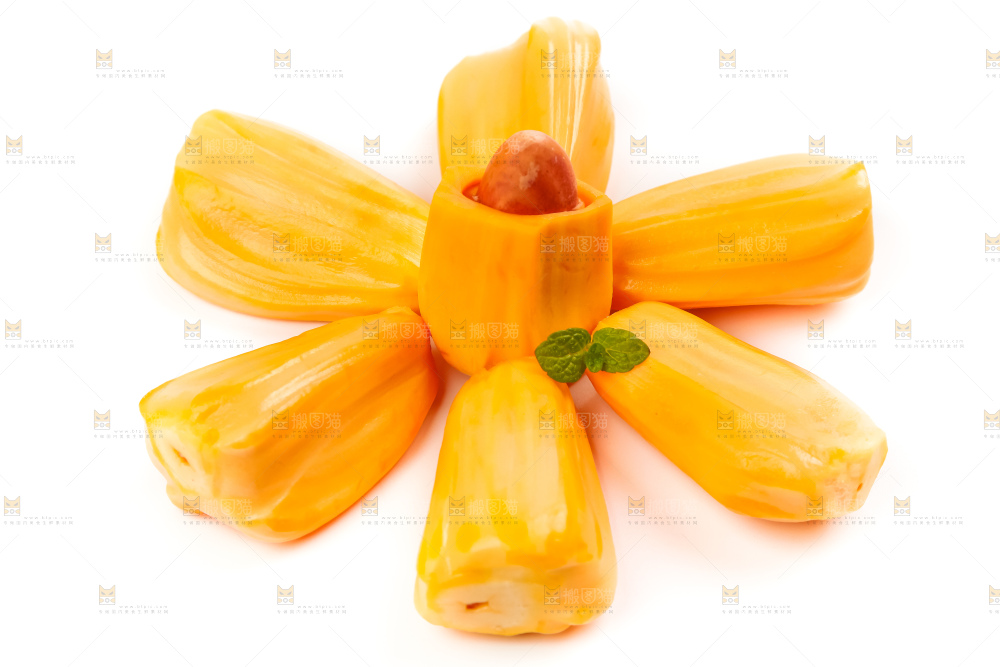 白底上放着红心菠萝蜜