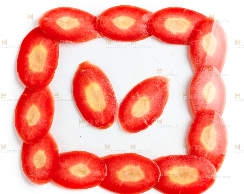 白底上摆放着水果胡萝卜