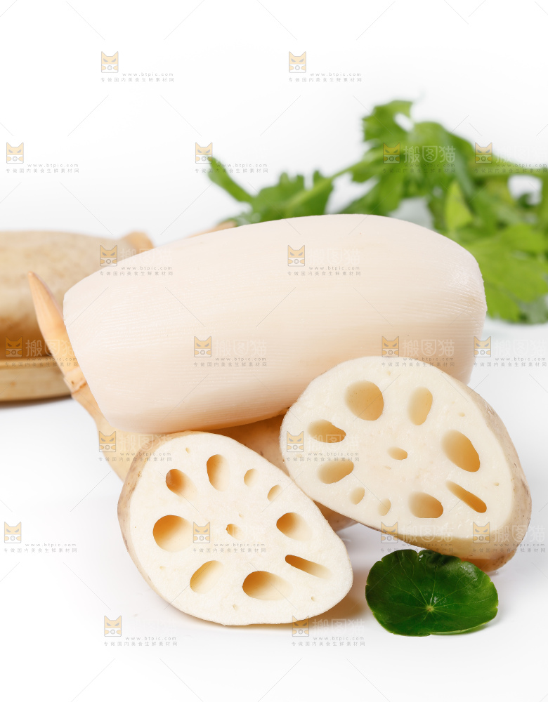 白底上一堆湖北洪湖莲藕