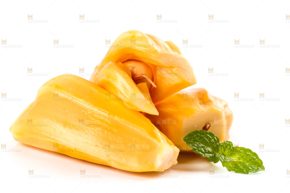 白底上摆放着红心菠萝蜜