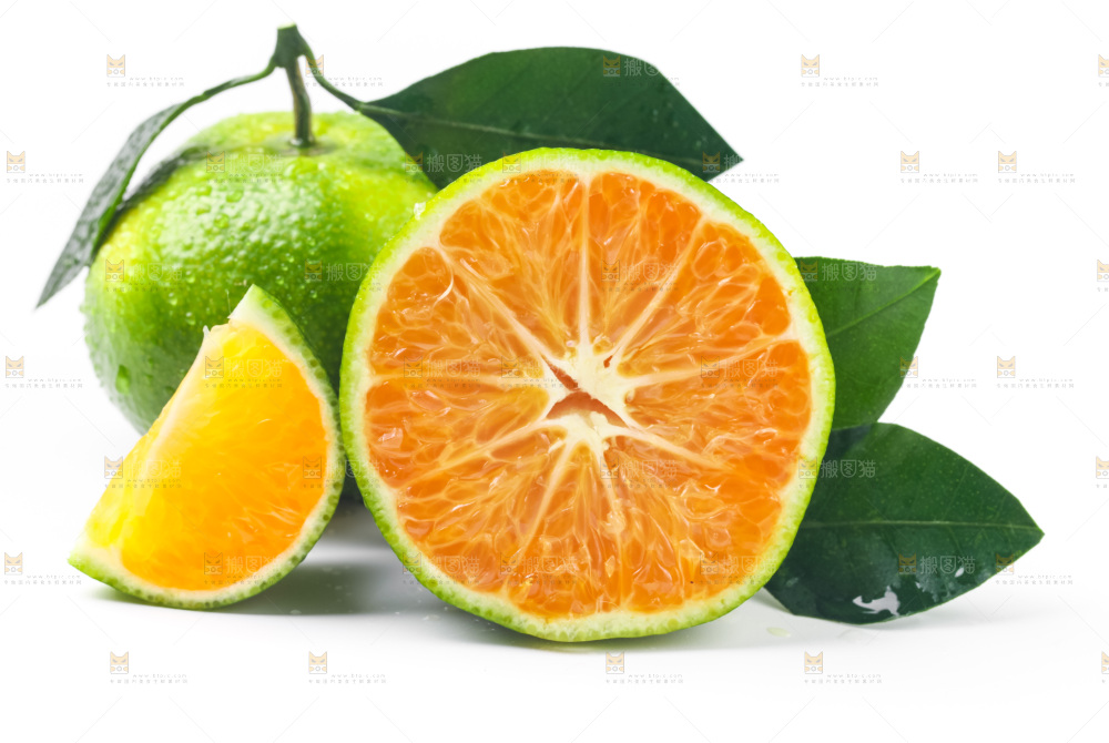 白底上的新鲜蜜橘