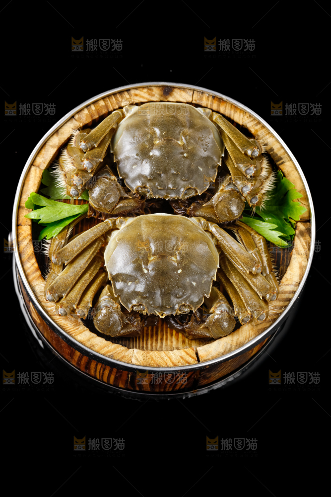 黑底上放着大闸蟹