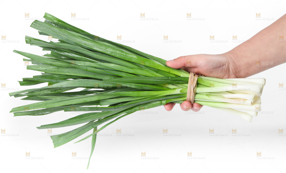 白底上放着蒜苗