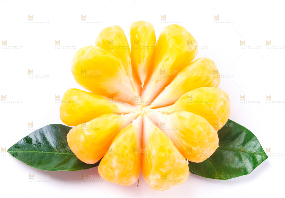 白底上摆放着橘子果肉
