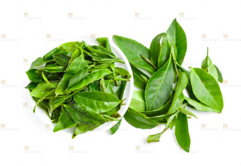 白底上摆放着茶叶子