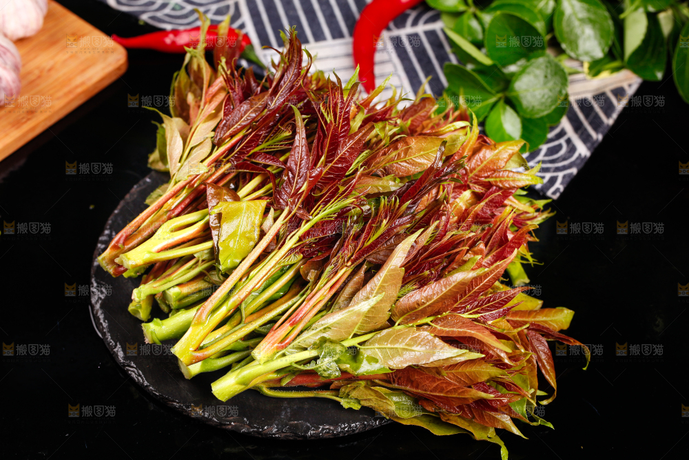 深底上放着香椿芽