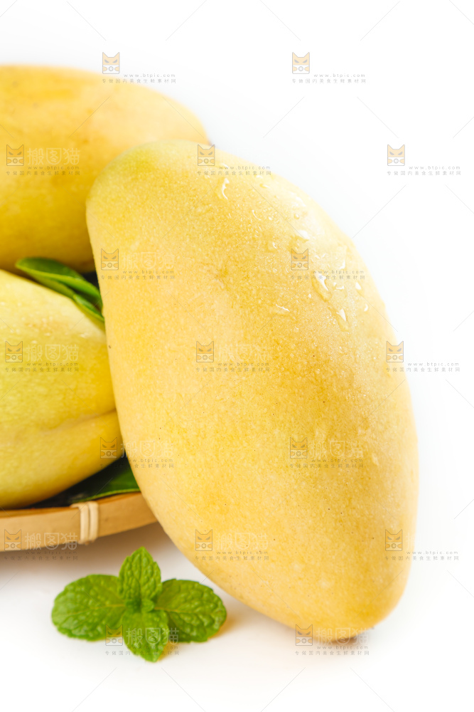 白底上摆放着芒果