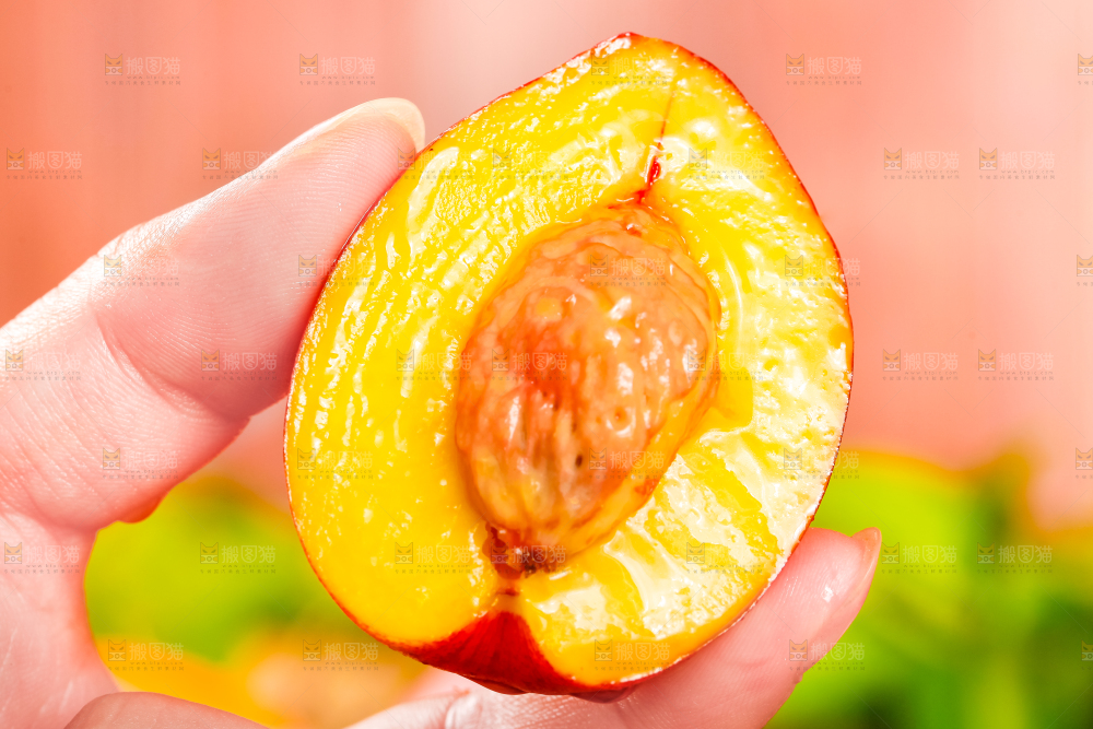 手里拿着黄心油桃