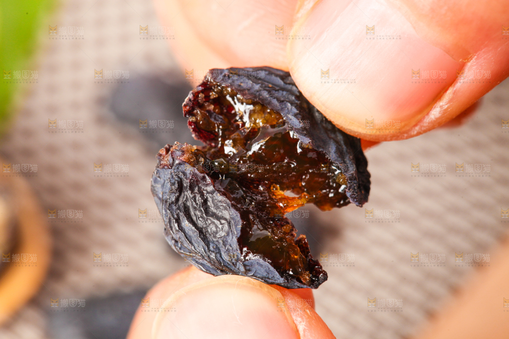 手里拿着黑葡萄干