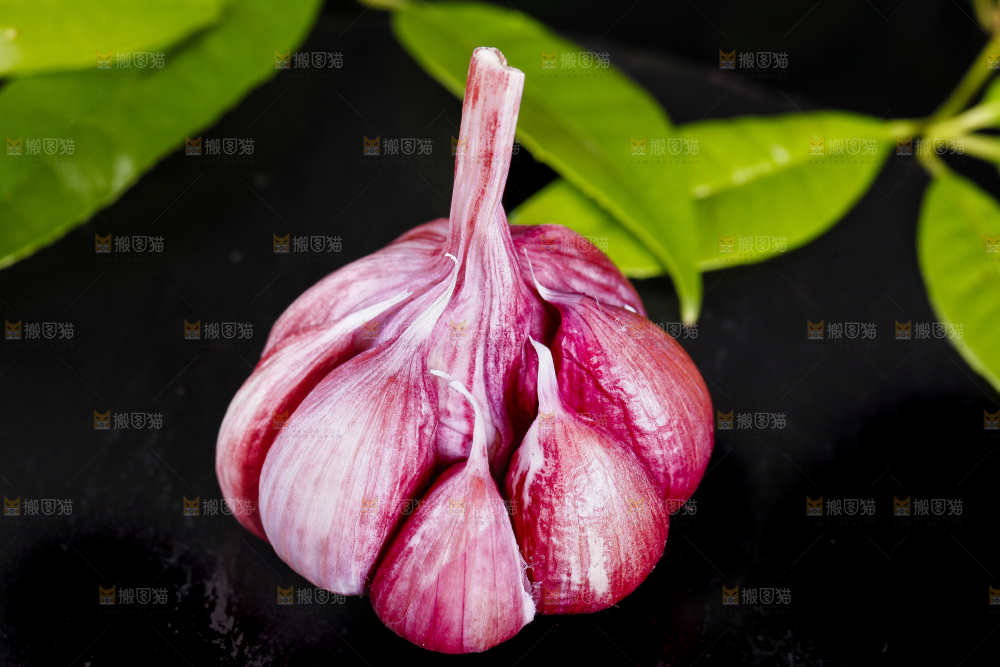 黑底上放着紫皮蒜