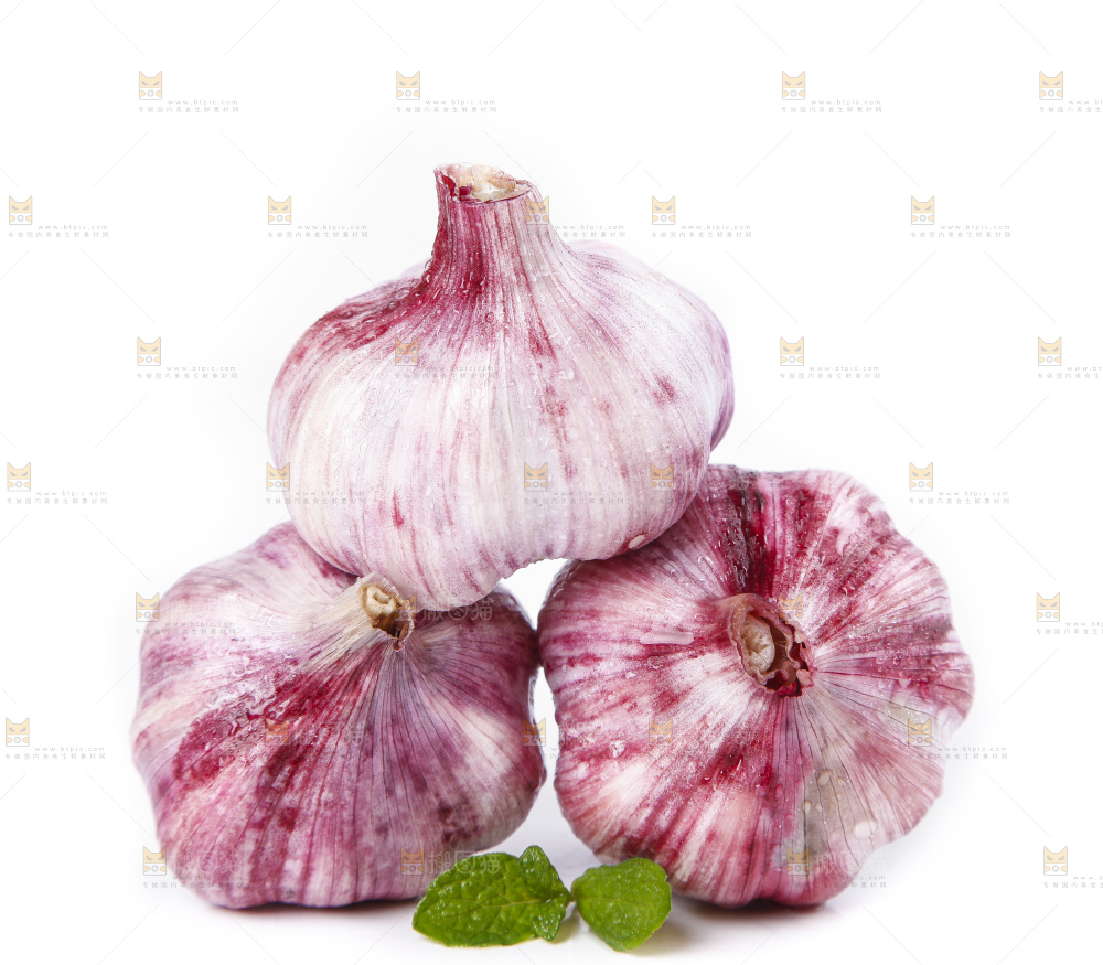 白底上放着紫皮蒜