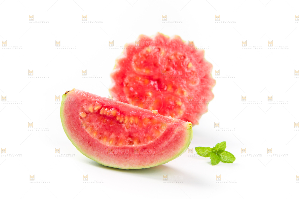 白底上摆放着红心芭乐