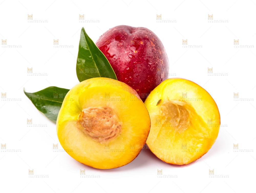 白底上摆放着黄肉油桃
