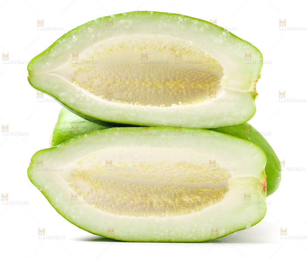 白底上摆放着青木瓜