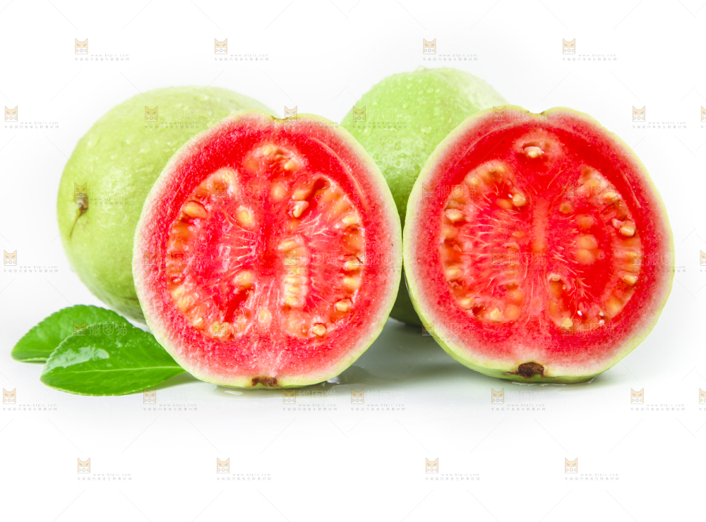 白底上摆放着广西红心芭乐