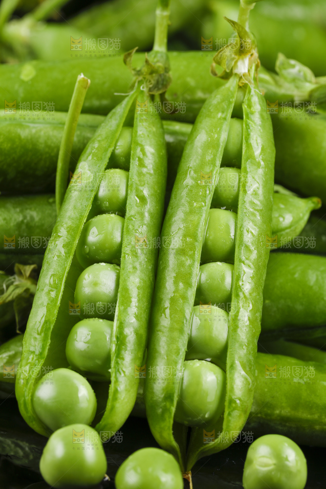 黑底上堆放着豌豆角