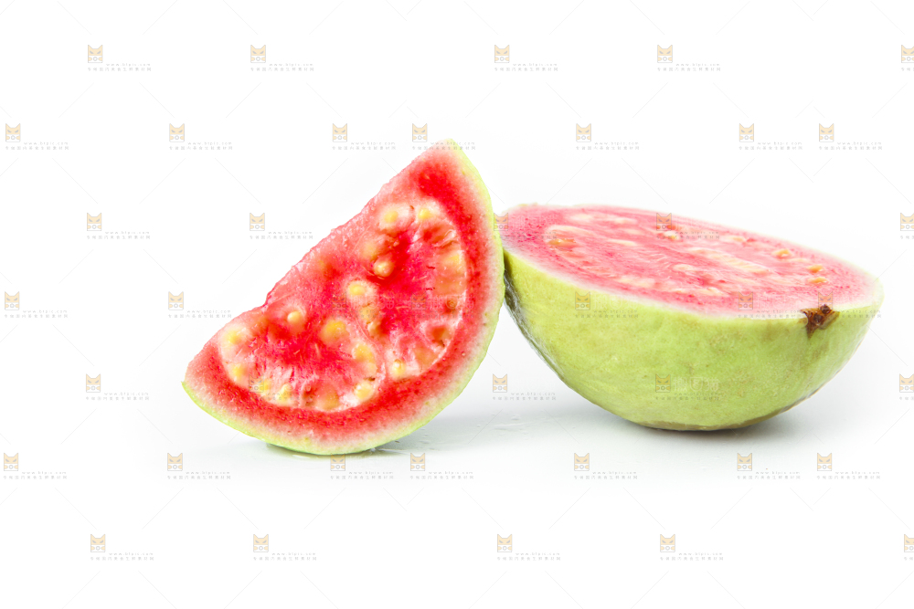 白底上摆放着广西红心芭乐
