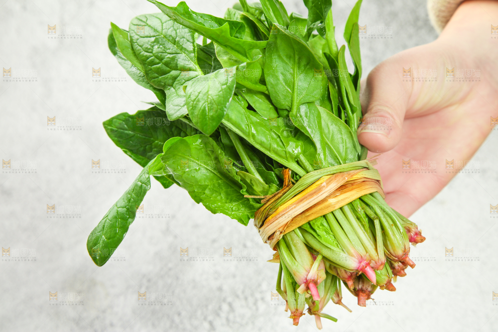 手里拿着一把菠菜