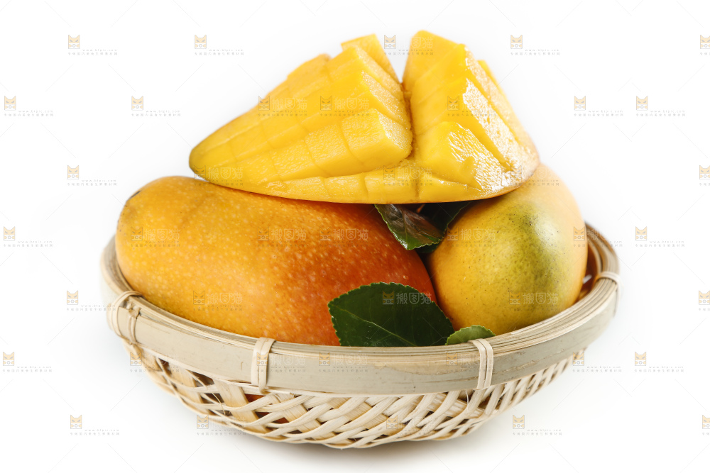 白底上放着一筐海南贵妃芒