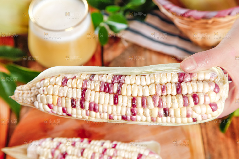 手里拿着花糯玉米