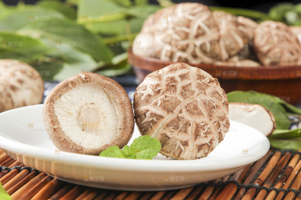 竹垫子上放着新鲜花菇