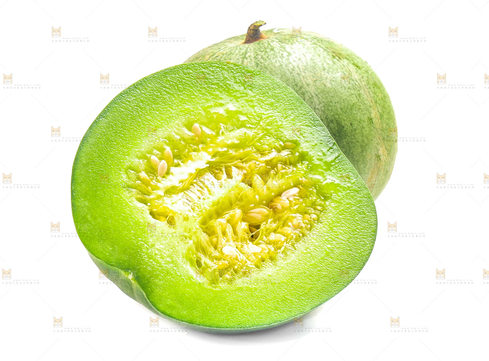 白底上的绿宝石甜瓜