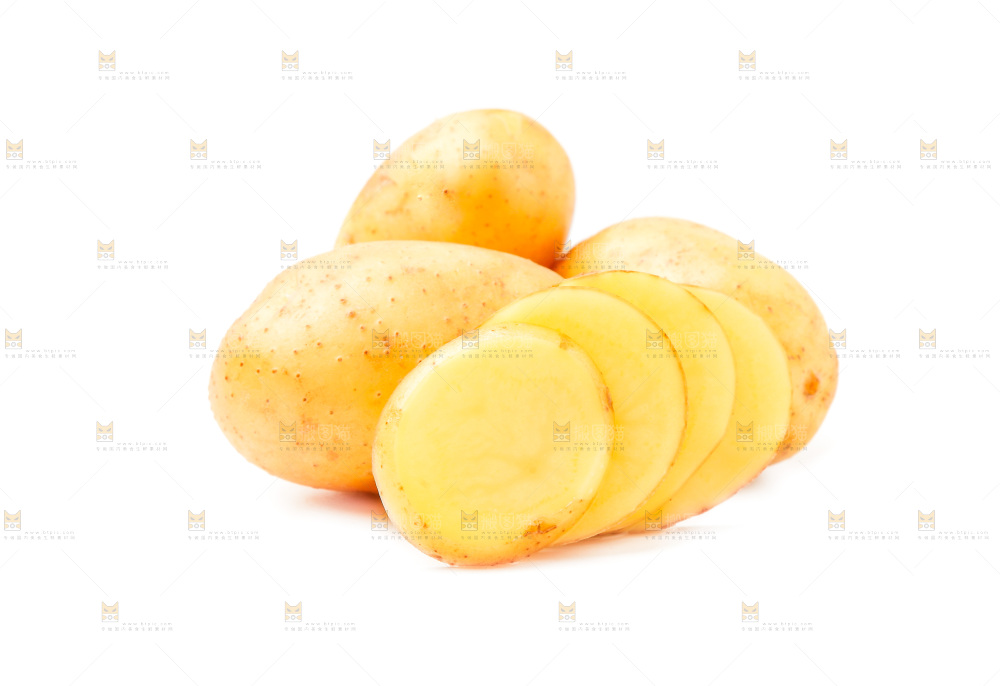 新鲜土豆放在白底上