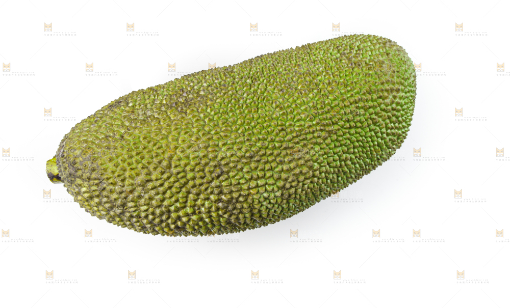 白底上放着一个完整的菠萝蜜