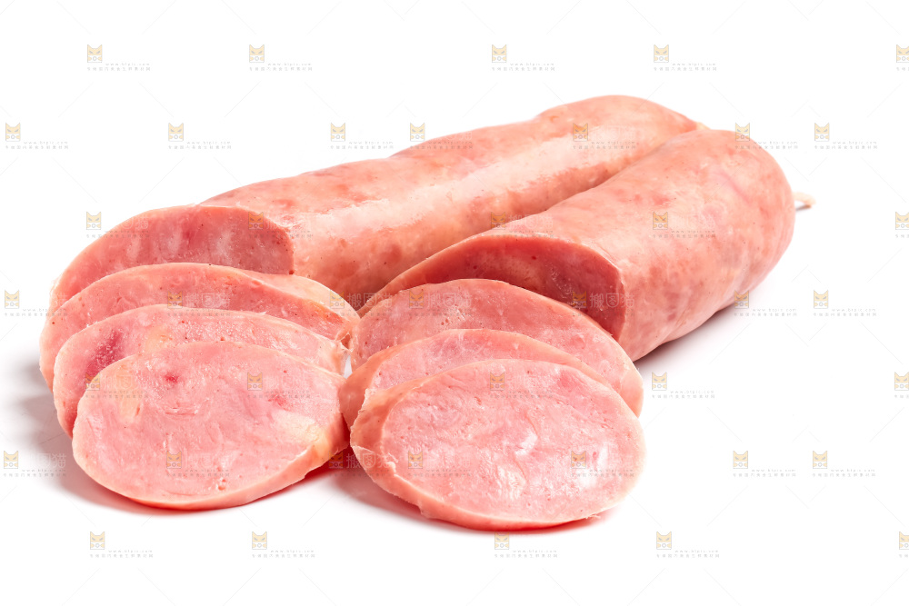 白底上摆放着肉肠