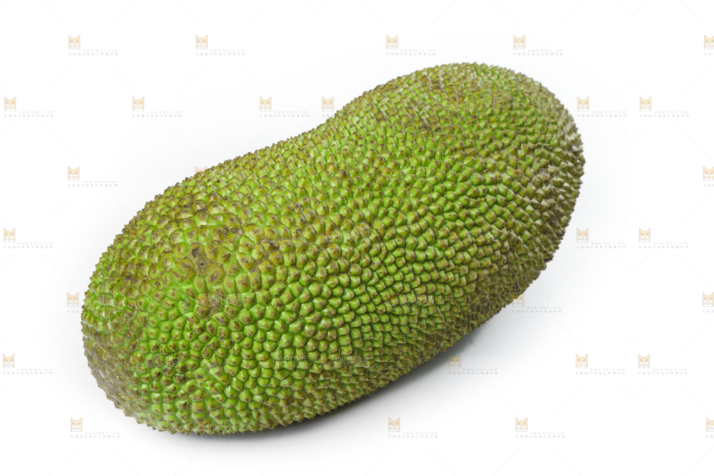 白底上放着一个完整的菠萝蜜