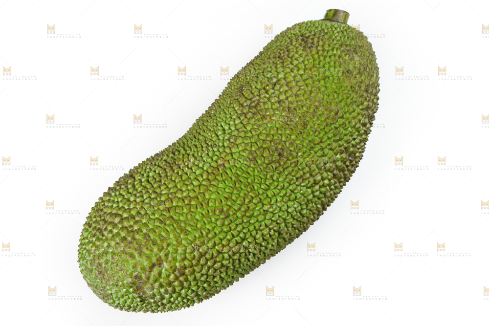 白底上放着一个完整的菠萝蜜