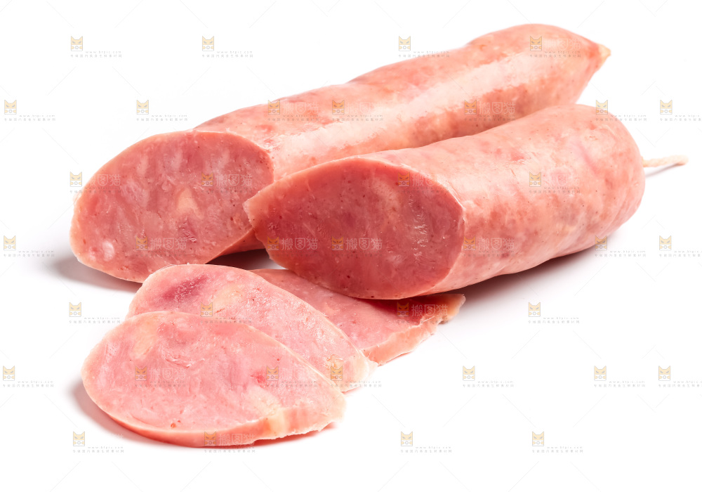 白底上摆放着肉肠