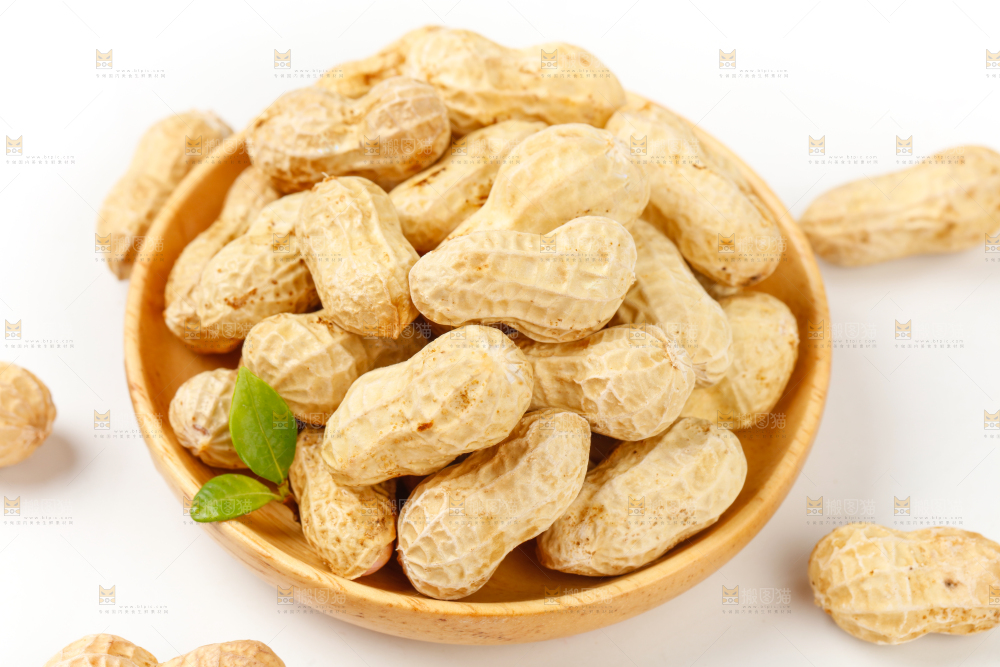 白底上盘子里的生花生
