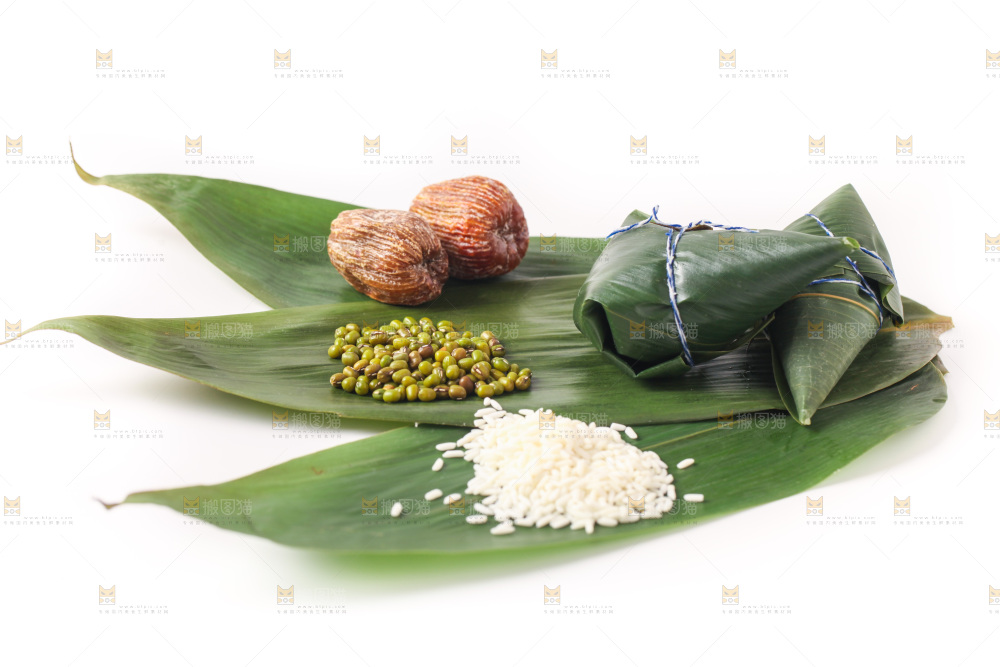 粽子和粽子食材放在白底上