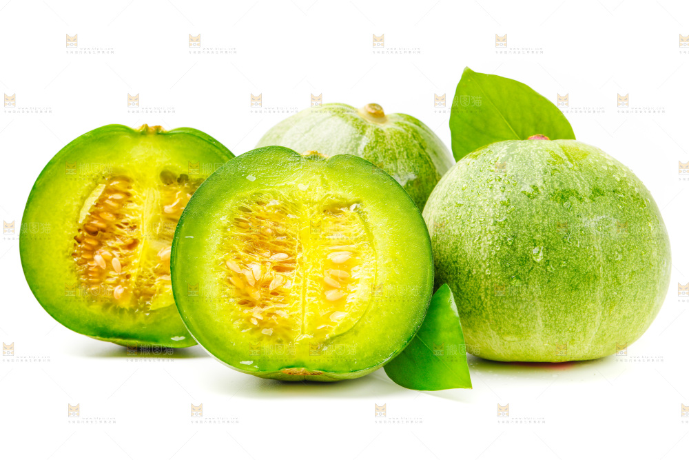 白底上放着绿宝甜瓜