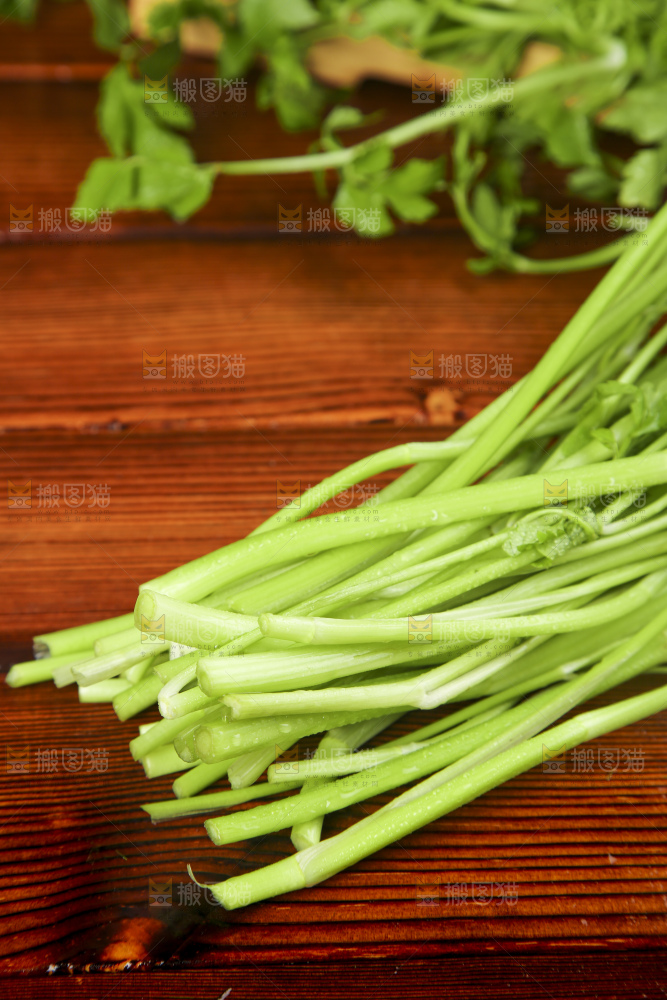 木底上摆放着野生水芹菜