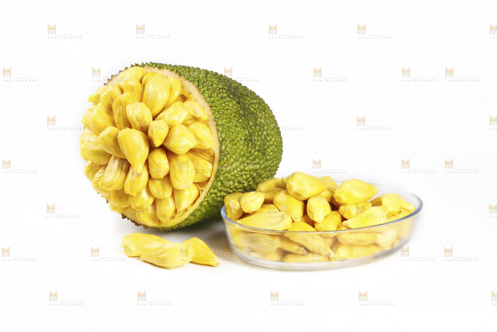 白底上放着黄肉菠萝蜜