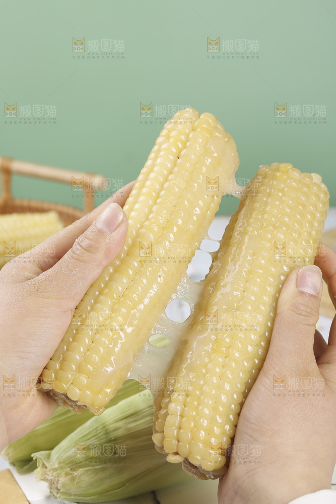 手里拿着白糯玉米
