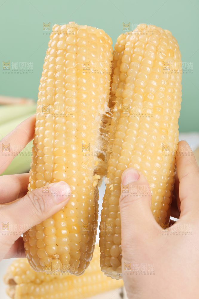 手里拿着白糯玉米棒
