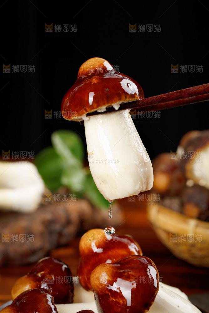筷子上夹着松茸