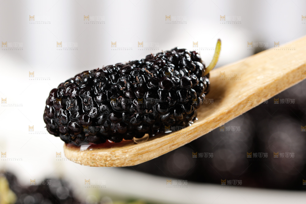 勺子上舀着黑桑葚